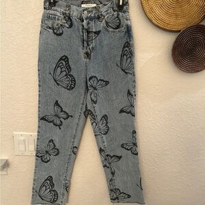 PacSun Blue‎ Straight Leg Jeans with Butterfly Print
